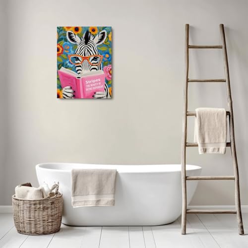 Zebra Reading Wall Art Canvas Print - Animal Book Lovers Gift - Variation of Zebra Reading 538