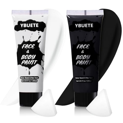 Body Paint Set for Halloween Cosplay Face & Body Art - White+Black, 2 Pack