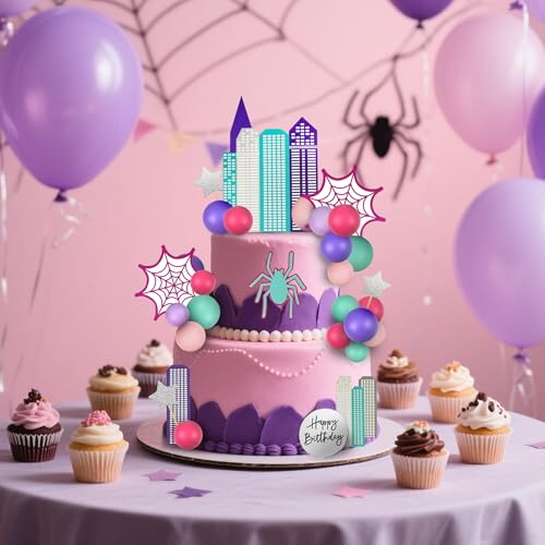 Animal-Themed Cake Topper Set with Spider Web Balls and Stars for Birthday Party