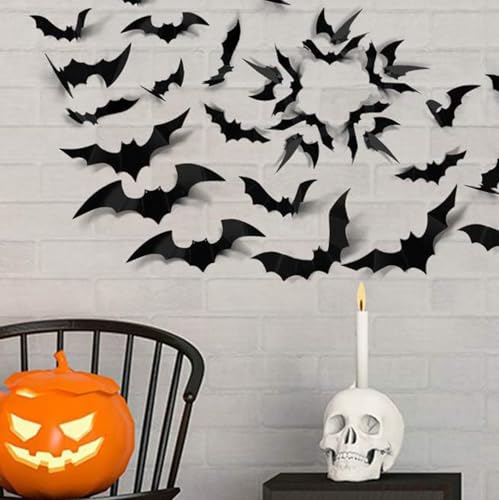 120Pcs Halloween Bat Wall Decor Stickers - 3D Waterproof Spooky Party Supplies