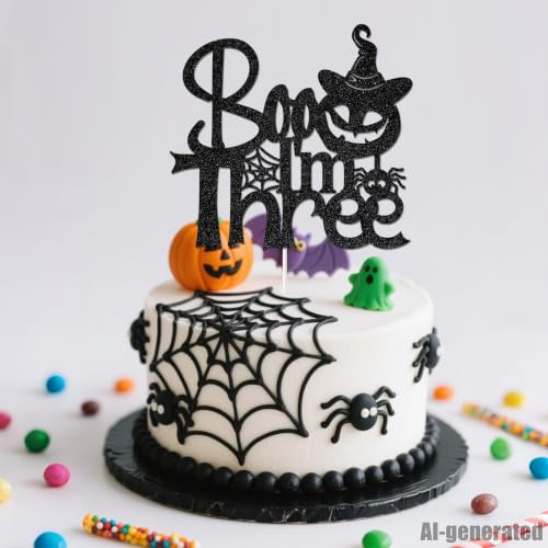 Halloween 3rd Birthday Cake Topper Boo I'm Three Glitter Decor