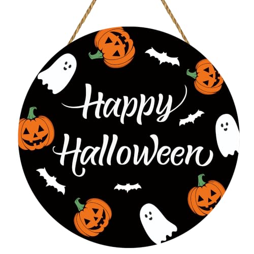 Halloween Door Wreath Indoor Decorations for Front Door - Cute Ghost Pumpkins Bats