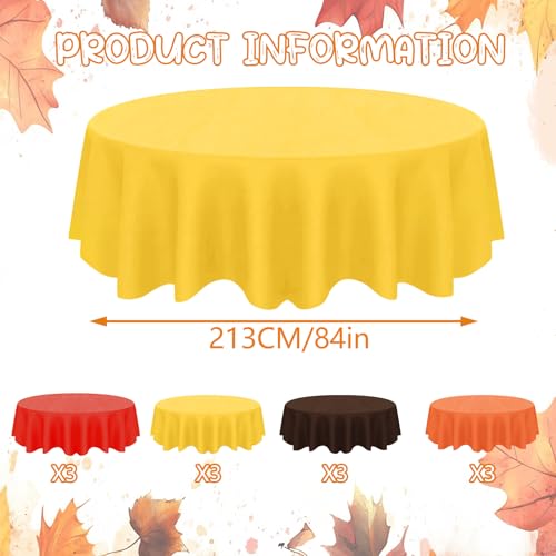 Fall Plastic Tablecloth Set - 12 Pack Autumn Colors Waterproof Round Table Cover for Thanksgiving & Parties - Yellow Orange Red