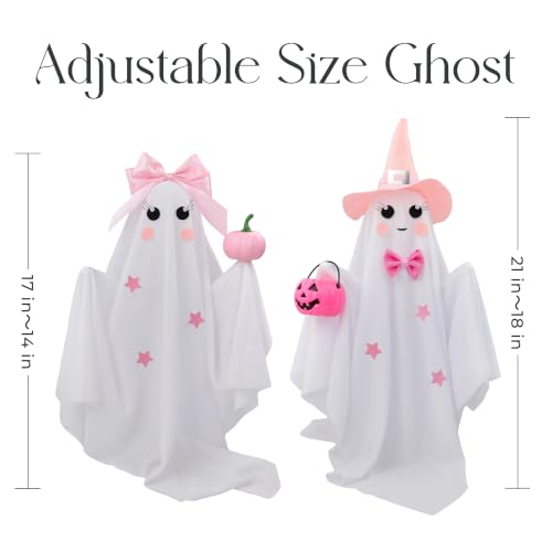 Pink & White Light-Up Halloween Ghost Decor Set of 2 - Adjustable Size Indoor Tabletop Decorations
