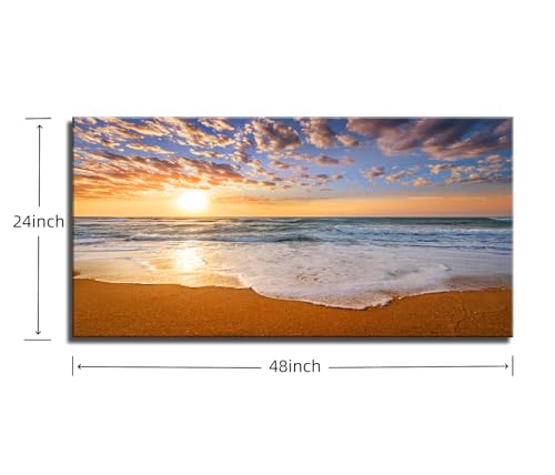 Beach Sunrise Wall Art Canvas Prints - Colorful Ocean Seascape, 48x24 Inches, Ready to Hang