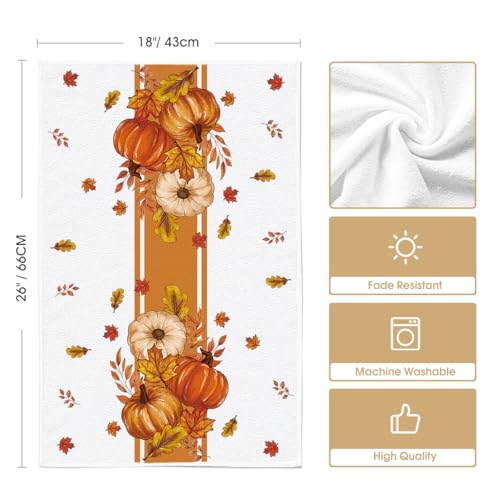 Pumpkin Fall Kitchen Towels Set of 4 - 18x26 Inch Orange Stripes