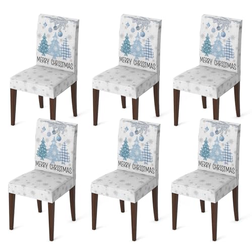 Blue Christmas Chair Covers Set of 6 - Durable Spun Polyester Holiday Decor