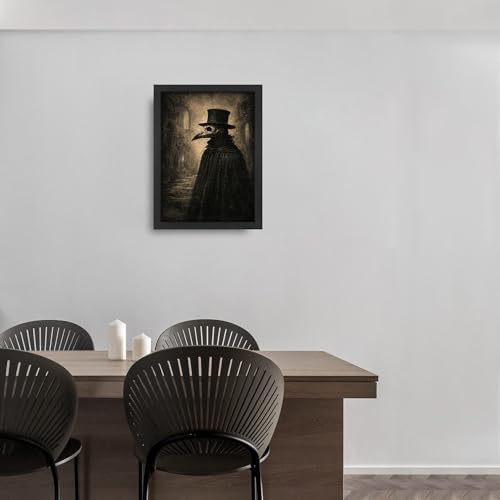 Crow Wall Art Canvas Print - Gothic Dark Artwork for Bedroom & Living Room - 16x12 Inches - Frame Included - Gift Idea