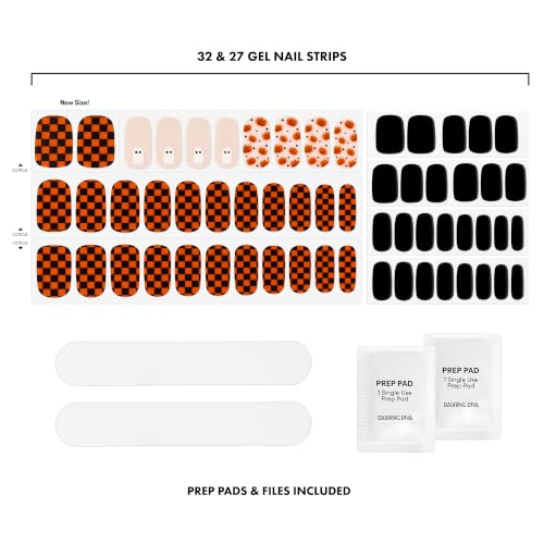 Halloween Gel Nail Strips Bundle - Phantom Check Black & Ghost & Games - Long Lasting, Chip Resistant, UV-Free Manicure - 2 Sets