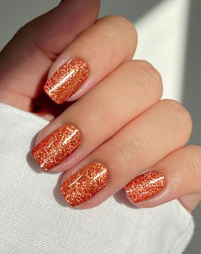 Semi Cured Gel Nail Strips - Orange Glitter Nail Art Sticker Wraps - 20 Pack