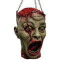 Halloween Bloody Zombie Head Prop - Latex Hanging Severed Head with Chains - 11.8"