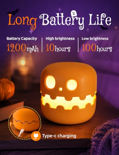 WANIDEA Pumpkin Night Light for Kids, 4-Inch Cute Halloween Lamp with Dimming