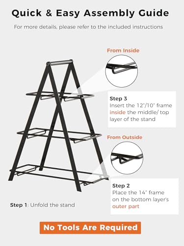 3-Tier Serving Tray Set with Foldable Stand - 10, 12, 14 Inch Black