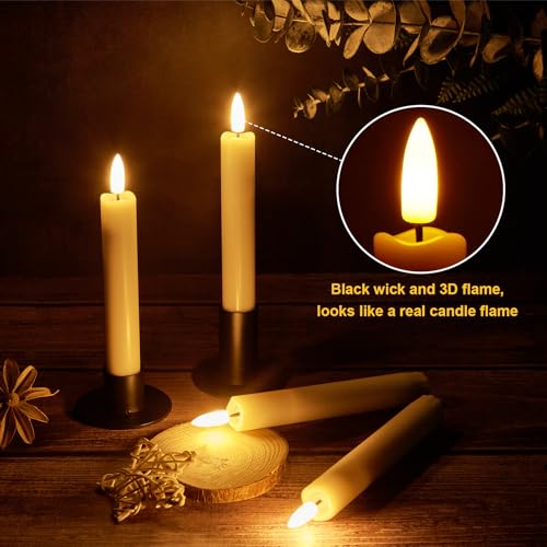 Rechargeable Flameless Taper Candles with Remote & Timer Set - Ivory, 12 Pieces
