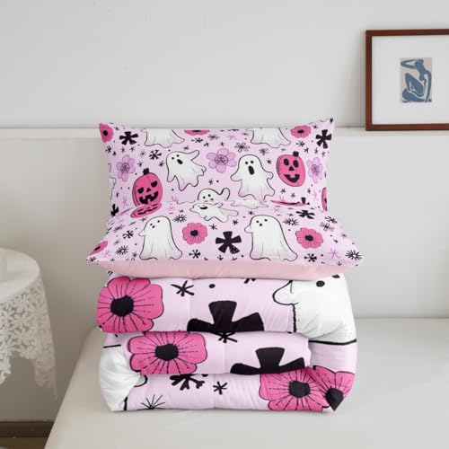 Kids Halloween Comforter Set Queen Size Coral Pink Bedding for Boys Girls