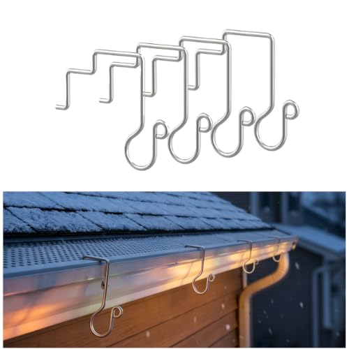 60 Pcs Stainless Steel Gutter Light Hooks for Christmas Lights - Outdoor Durable Clamp