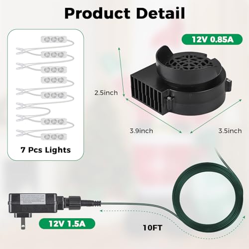 12V 0.85A Inflatable Fan Replacement Kit with LED Lights & 1.5A Adapter - Halloween Christmas Decorations - Variation of 0.85A Air Blower