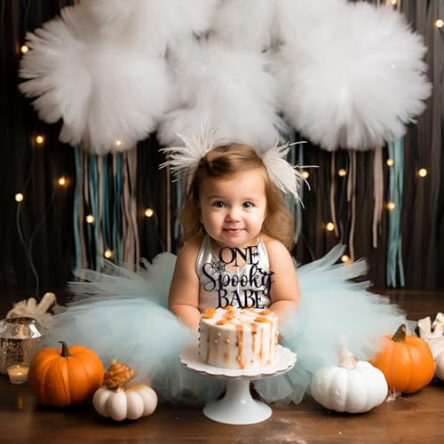 Halloween Baby Shower Cake Topper - Black Glitter Spooky Babe Decoration