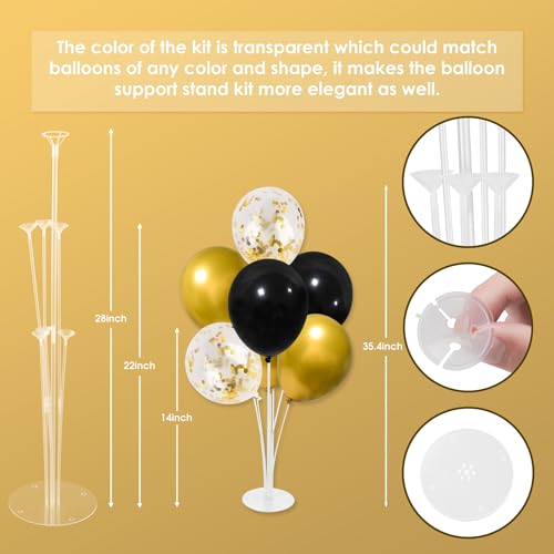 Voircoloria Balloon Stand Kit for Parties - Black & Gold, 4 Sets