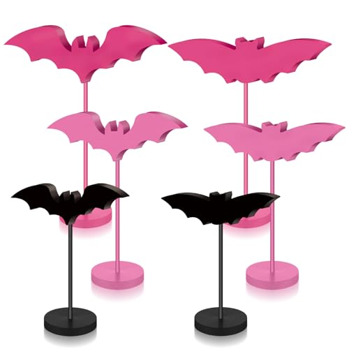 Pink Halloween Wooden Bat Decorations Set - 6 Pieces, Tabletop & Holiday Decor