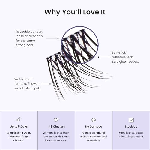 Pre-Glued False Eyelash Clusters Demi Wispy 8-16mm Reusable Strip Lashes