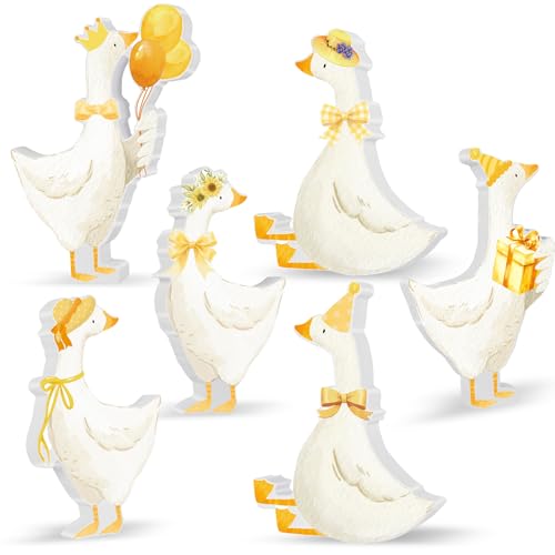 Wooden Silly Goose Tabletop Decor Set - Pink Bow for 1st Birthday Party (Yellow Variation)