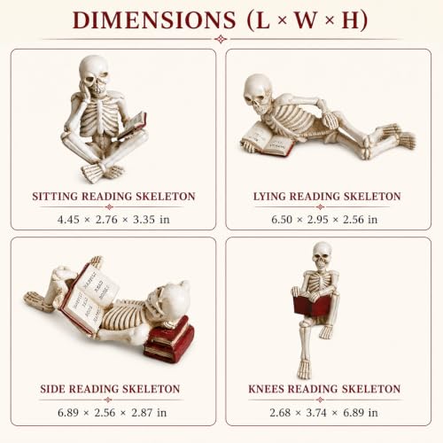 Halloween Skeleton Figurines Set - Gothic Resin Skull Decor for Bookshelf & Tabletop