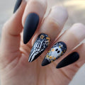 Halloween Fake Nails Press On Almond Nails Ghost Design Black Matte Full Cover