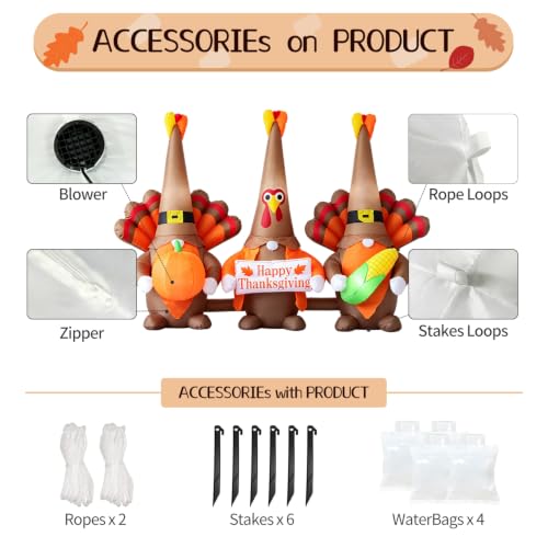 6.5 FT Thanksgiving Gnome Turkey Inflatable Outdoor Decor - Cheerful Autumn Yard Display