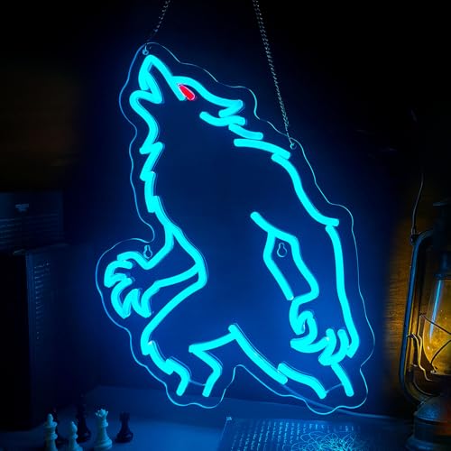 Werewolf Neon Sign - Dark Fantasy LED Wall Decoration with White, Yellow, Red Variants, 16.5x12.2 Inch, USB Powered, Halloween, Man Cave, Game Room Gift
