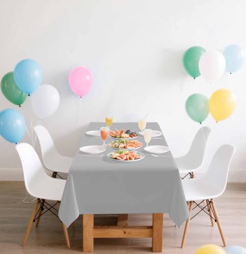 Silver Plastic Tablecloth 54x108 Inch 2 Pack - Disposable Party Cover for Weddings & Events
