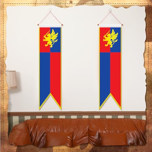 Medieval Castle Flags Set - Blue, Red & Gold Banners for Parties & Events - 8 Pcs (Variation: Blue, Red & Gold / 8)