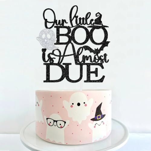 Halloween Baby Shower Cake Topper - Our Little Boo Spooky Decor, Black Glitter