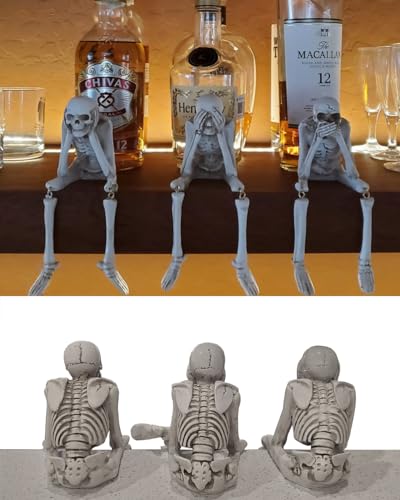Halloween Mantel Decor See No Speak Hear No Evil Skeletons Resin Statues - Spooky Wall Art