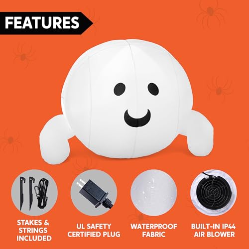 4.5ft Inflatable Ghost Halloween Yard Decoration with LED Lights for Outdoor Roof & Lawn