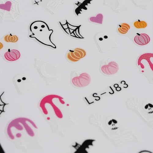 Halloween Nail Stickers Pumpkin Ghost Cat Bat Spiderweb 3D Decals Style-10