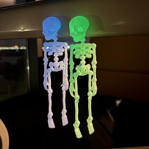 Halloween 3D Printed Skeleton Magnet Set - Style 4, Luminous Green & Blue, Poseable Fridge Magnets, 7-Inch, 5 Pieces