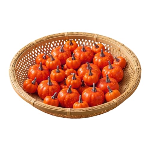 Orange Artificial Pumpkins Set - 24 Pcs Fall Halloween Thanksgiving Decor