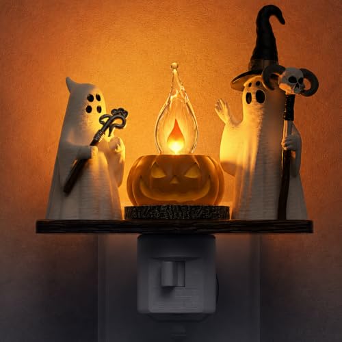 Cane Ghost Halloween Night Light - Flickering Flame Ghost Campfire Lamp with Rotatable Plug
