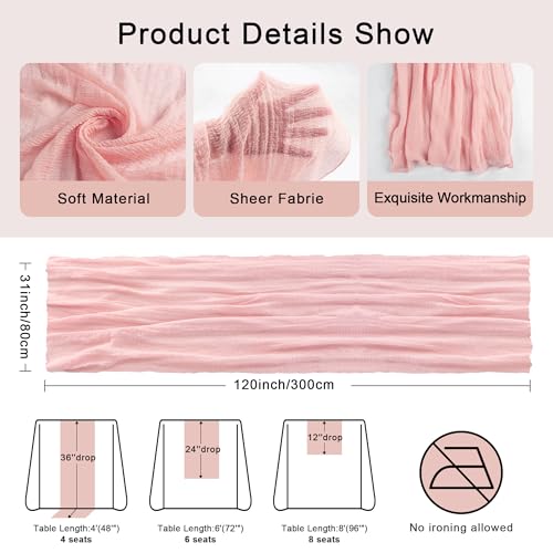 Pink Cheesecloth Table Runner 10ft for Wedding Baby Shower Fall Decor Blush