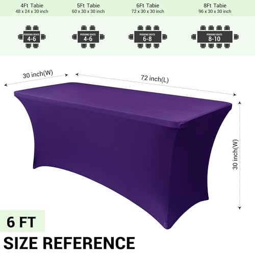 Stretch Spandex Table Cover for Folding Tables - Dark Purple, 6 Ft, 2 Pack