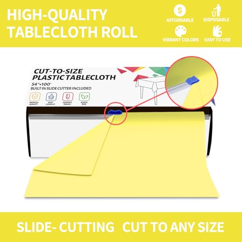 Light Yellow Plastic Table Cover Roll 54 Inch x 1200 Inch Disposable for Parties