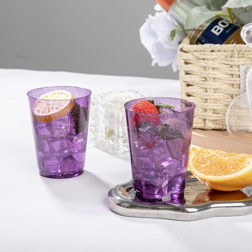 Purple Plastic Cups - 10 oz Disposable Glitter Tumblers for Wedding Party - Variation of Purple
