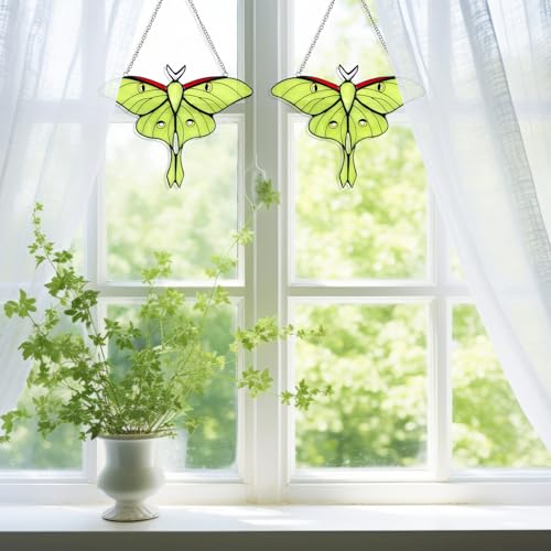 Luna Moth Stained Glass Window Hanging Set - Butterfly Decor Gifts - Variation of Luna Moth
