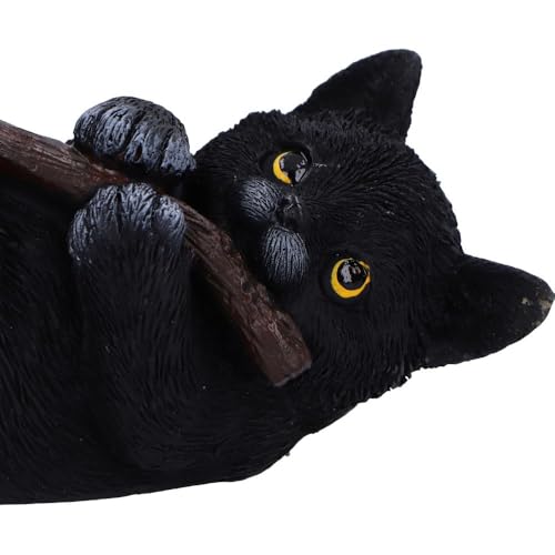 Witch’s Broomstick Black Cat Figurine - Hand-Painted Resin Gothic Decor