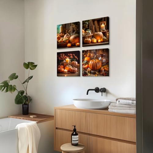 Fall Pumpkin Wall Art Canvas Prints - 12x12in 4-Piece Autumn Decor
