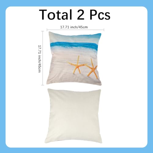 Beach Starfish Pillow Covers 18x18 Inch Ocean Theme Linen Cushion Cases - Colorful-Starfish Shape