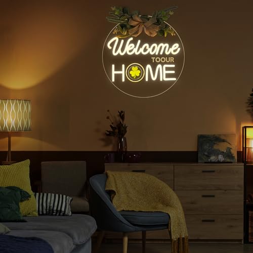 Welcome Home Neon Sign with Seasonal Wreaths & Icons - Front Door Decor - Variations Available