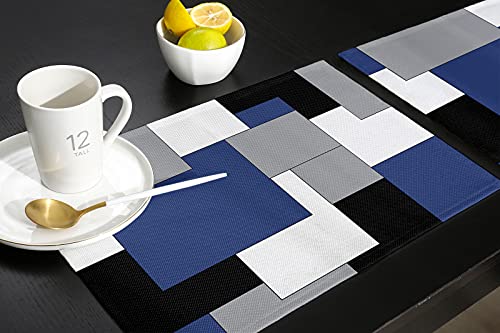 Abstract Art Navy Blue Placemats Set of 6 - Non Slip Washable Table Mats, Farmhouse Style, Heat Insulation for Dining & Wedding