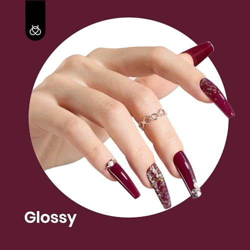 Dark Red Gel Nail Polish - Mellow Plum, 15ML Cherry Color, Easy DIY Manicure - Variation C
